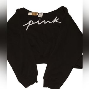 Black, Off Shoulders Sweatshirt With White Script. - Victoria's Secret Pink